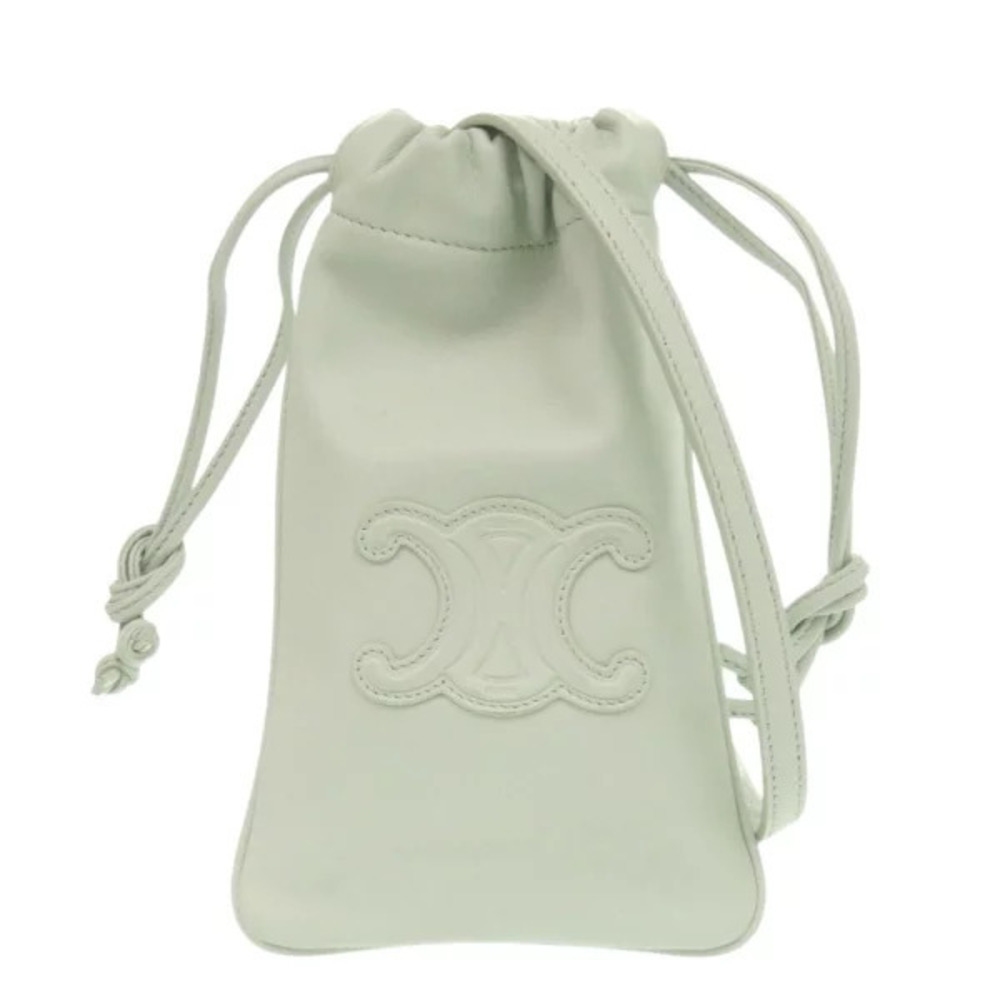 Celine Triomphe drawstring phone Pouch Clutch leather green shoulder bag